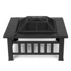 TANCYCO Jardin En Métal Arrière-cour Foyer Patio Carré Foyer Poêle Brasero Cheminée Extérieure Avec Couvercle De Poêle Et Tisonnier + Barbecue -Chauffage d'extérieur Soldes 67554738 2