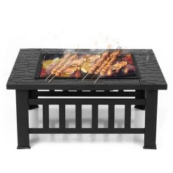 TANCYCO Jardin En Métal Arrière-cour Foyer Patio Carré Foyer Poêle Brasero Cheminée Extérieure Avec Couvercle De Poêle Et Tisonnier + Barbecue -Chauffage d'extérieur Soldes 67554738 3