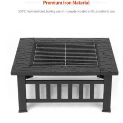 TANCYCO Jardin En Métal Arrière-cour Foyer Patio Carré Foyer Poêle Brasero Cheminée Extérieure Avec Couvercle De Poêle Et Tisonnier + Barbecue -Chauffage d'extérieur Soldes 67554738 4