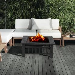 TANCYCO Jardin En Métal Arrière-cour Foyer Patio Carré Foyer Poêle Brasero Cheminée Extérieure Avec Couvercle De Poêle Et Tisonnier + Barbecue -Chauffage d'extérieur Soldes 67554738 5