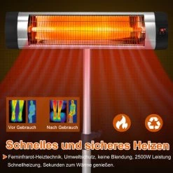 UISEBRT Chauffage Extérieur Infrarouge 2500W Chauffage Radiant Infrarouge, Chauffage De Terrasse Et 3 Niveaux Réglables Avec Pied, Télécommande, Hauteur Réglable, Noir -Chauffage d'extérieur Soldes 67839490 3