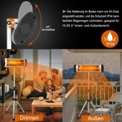 UISEBRT Chauffage Extérieur Infrarouge 2500W Chauffage Radiant Infrarouge, Chauffage De Terrasse Et 3 Niveaux Réglables Avec Pied, Télécommande, Hauteur Réglable, Noir -Chauffage d'extérieur Soldes 67839490 4