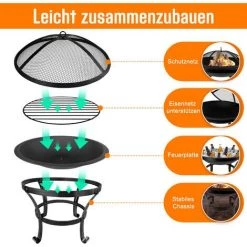 UISEBRT Brasero Avec Protection Anti-étincelles Ø 56 Cm/70 Cm Brasero De Jardin Avec Grill Multifonction Brasero Pour Barbecue, Grille à Charbon, Terrasse, Camping 9 UISEBRT Brasero Avec Protection Anti-étincelles Ø 56 Cm/70 Cm Brasero De Jardin Avec Grill Multifonction Brasero Pour Barbecue, Grille à Charbon, Terrasse, Camping -Chauffage d'extérieur Soldes 67839574 3