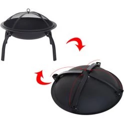 Outsunny Brasero Boule De Feu Cheminée Foyer Extérieur 71L X 71l X 40H Cm Pieds Rétractables Grille à Charbon Couvercle Tisonnier Métal Noir - Noir -Chauffage d'extérieur Soldes 6812158 3