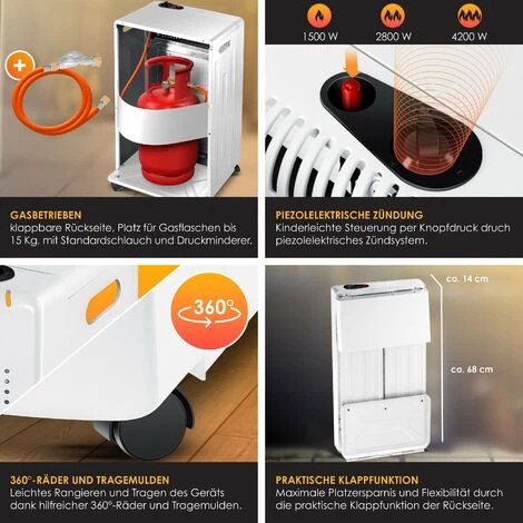KESSER® Chauffage à Gaz En Céramique 4 200 watts Avec Régulateur De Pression, Tuyau De Gaz | Cheminée Au Gaz | Appareil De Chauffage à Gaz | Brûleur Céramique Infrarouge | Puissance Thermique, Bouteilles De Butane Ou De Propane Jusqu’à 15kg, Blanche 7 KESSER® Chauffage à Gaz En Céramique 4 200 watts Avec Régulateur De Pression, Tuyau De Gaz | Cheminée Au Gaz | Appareil De Chauffage à Gaz | Brûleur Céramique Infrarouge | Puissance Thermique, Bouteilles De Butane Ou De Propane Jusqu’à 15kg, Blanche – Image 5