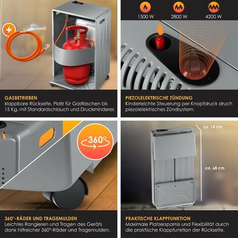 KESSER® Chauffage à Gaz En Céramique 4 200 watts Avec Régulateur De Pression, Tuyau De Gaz | Cheminée Au Gaz | Appareil De Chauffage à Gaz | Brûleur Céramique Infrarouge | Puissance Thermique, Bouteilles De Butane Ou De Propane Jusqu’à 15kg, Gris Foncé 7 KESSER® Chauffage à Gaz En Céramique 4 200 watts Avec Régulateur De Pression, Tuyau De Gaz | Cheminée Au Gaz | Appareil De Chauffage à Gaz | Brûleur Céramique Infrarouge | Puissance Thermique, Bouteilles De Butane Ou De Propane Jusqu’à 15kg, Gris Foncé – Image 5