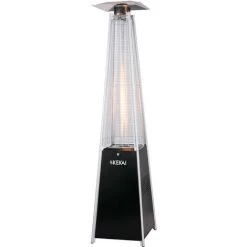 Poêle à Gaz Pour Terrasse Usage Extérieur Tuyaux Et Roues 13kW Kekai Basil 52x52x227 Cm Couleur Noir Et Design Pyramidale