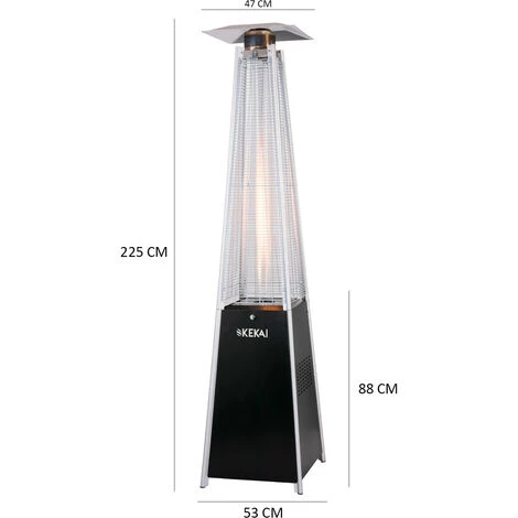 Poêle à Gaz Pour Terrasse Usage Extérieur Tuyaux Et Roues 13kW Kekai Basil 52x52x227 Cm Couleur Noir Et Design Pyramidale 6 Poêle à Gaz Pour Terrasse Usage Extérieur Tuyaux Et Roues 13kW Kekai Basil 52x52x227 Cm Couleur Noir Et Design Pyramidale – Image 4
