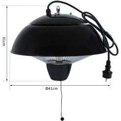 Outsunny Chauffage Radiant Suspendu Chauffage Infrarouge à Quartz 1500 W Capacité 9 M² Dim. Ø 41 X 31H Cm Noir - Noir -Chauffage d'extérieur Soldes 8841580 3