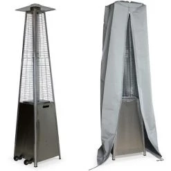 ALICE'S GARDEN Parasol Chauffant Au Gaz Pyramide - Greenland Avec Housse De Protection Grise - Chauffage D'extérieur 11.2kW En Acier Inoxydable. Véritable Flamme. Tubes Quartz. Roulettes - Inox